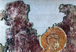 Рис. 33. Поясное изображение мученика. Фрагмент фрески из храма Покрова Богородицы в Довмонтовом городе г.Псков
