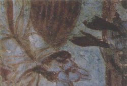 Рис. 14. Явление ангела преподобному Симеону Дивногорцу. Роспись южной стены церкви Рождества Христова в Довмонтовом городе. Деталь. ГЭ