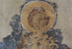 Рис. 2. Пророк Моисей. Фрагмент росписи церкви Рождества Христова в Довмонтовом городе. ГЭ