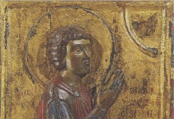 Рис. 5. Вегикомученик Георгий с молящимся донатором. Средник житийной иконы из Кастории. Середина XIII в. Византийский музей, Афины